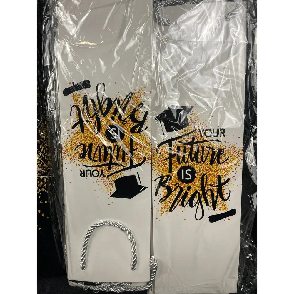 Outus 60 Pcs Graduation Wine Bottle Gift Bags Black White Gold YH3242‎ New